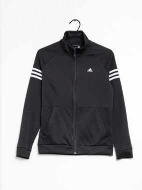 adidas Black Full-Zip Performance Track Jacket with White Stripes